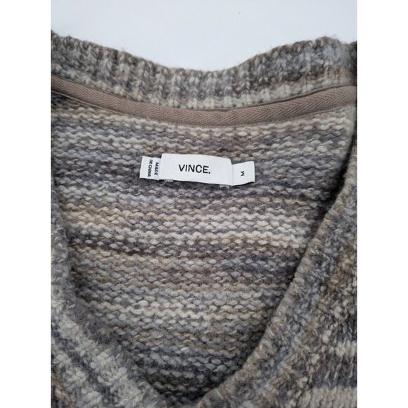 Vince Knit Sweater Womens Size Medium Gray Brown Striped V-Neck Wool Silk Blend - Picture 7 of 7